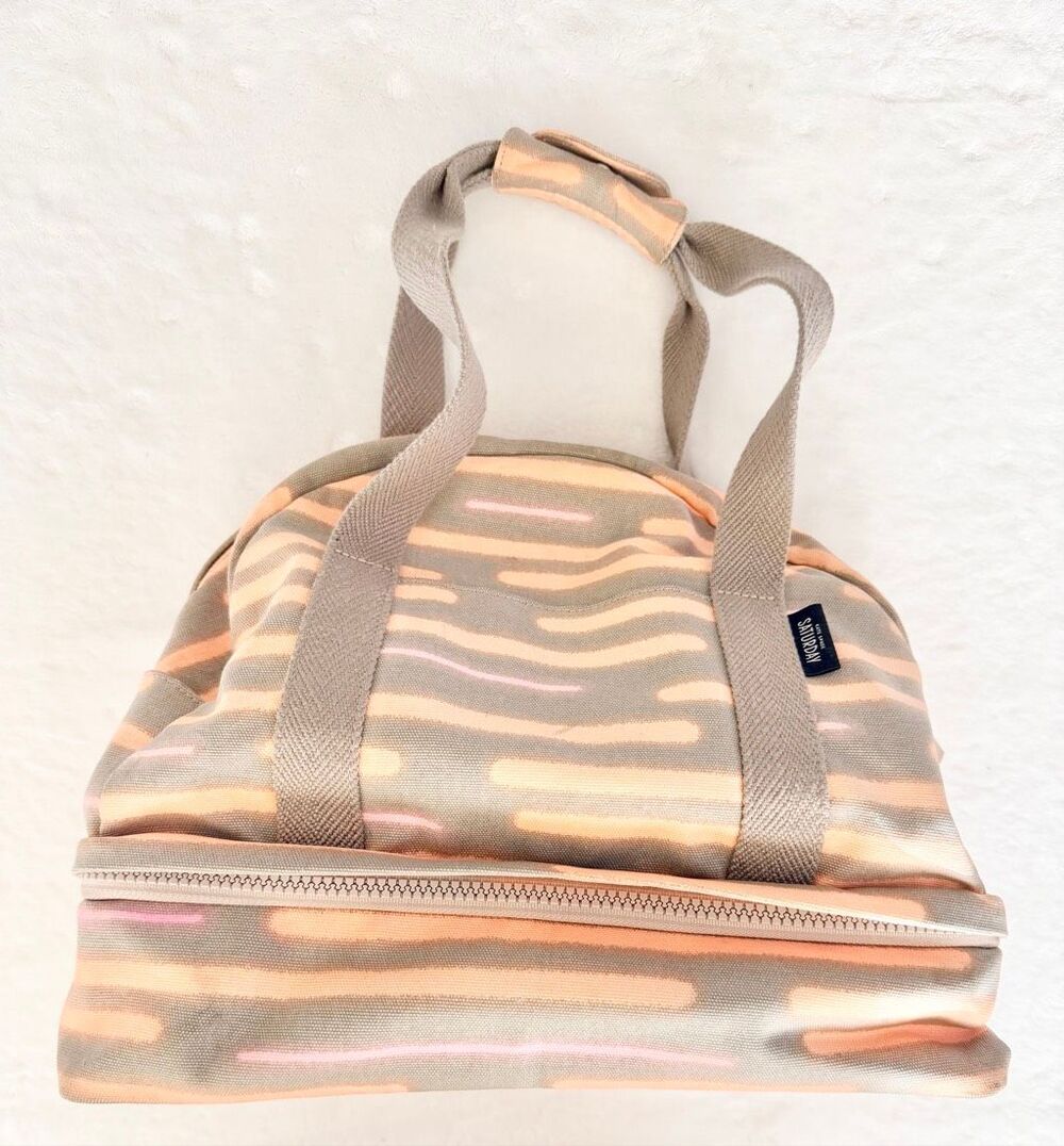 Kate Spade Saturday Weekender Travel Bag Gray Peach Pink Stripe Overnight Duffel